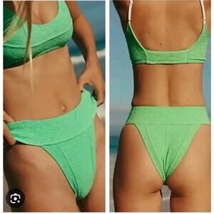 Free People Dylan Lurex High-Waist Bikini Bottom Green Mint Sz M NWOT